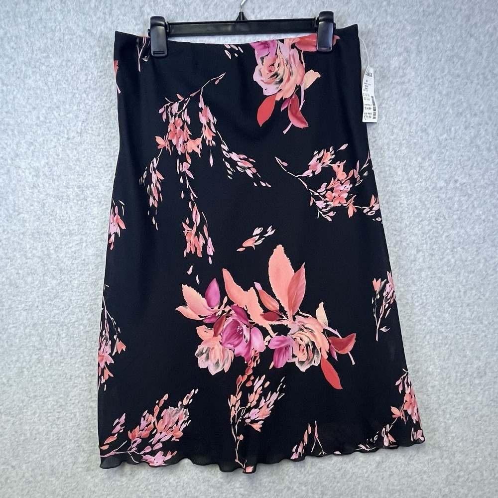 Fashion Bug Skirt Women's Large Black Pink‎ Floral Pull On Y2K NWT